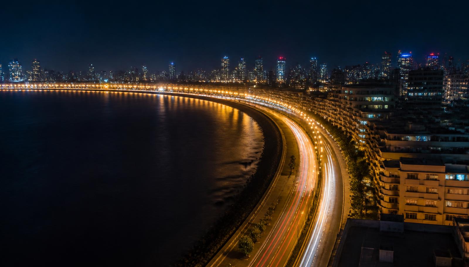 Marine Drive Mumbai at night seen from above — Byculla, Mumbai
