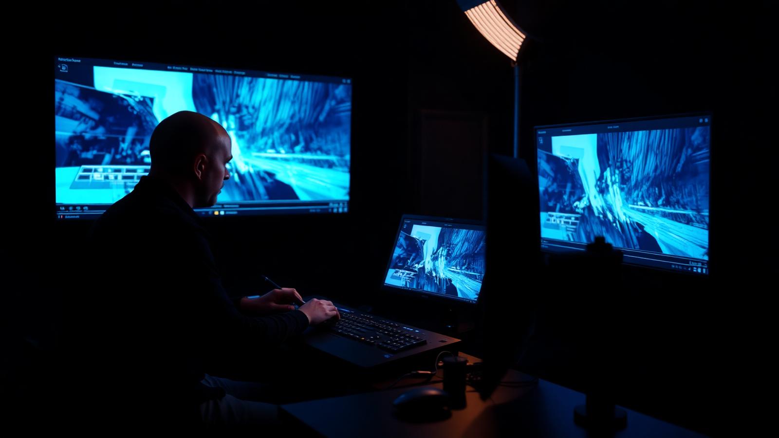 Motion graphics artist animating keyframes on a large monitor — 3D Animation Services in Mumbai