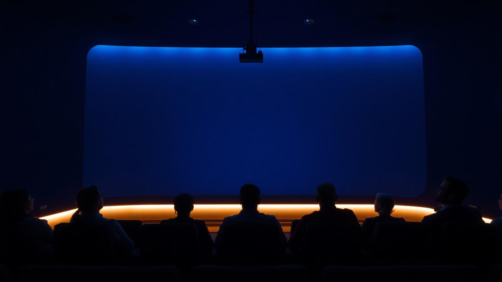 Client screening room with a film projected and executives watching — Video Scriptwriting Services in Chembur, Mumbai