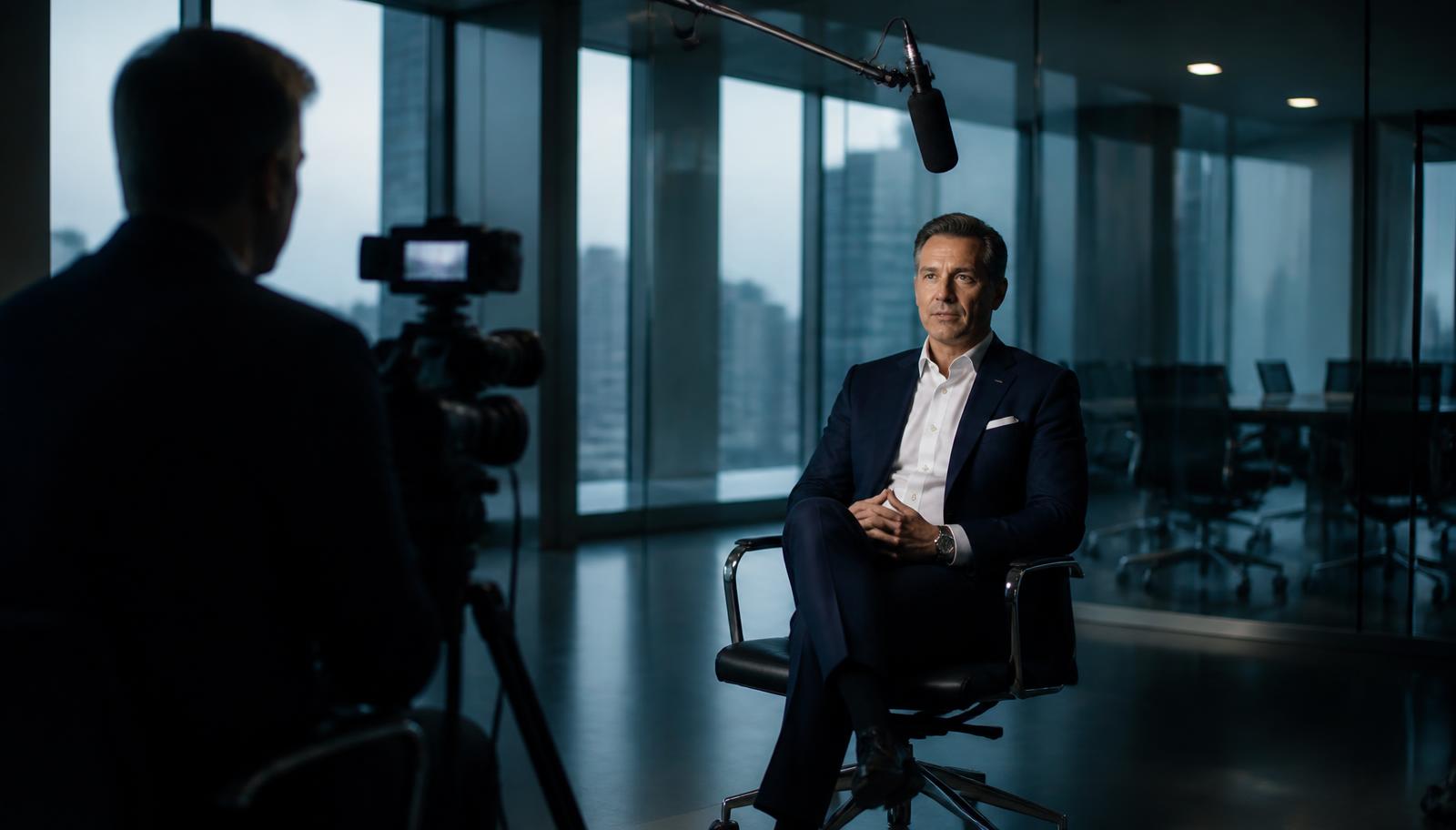 CEO interview being filmed in a glass boardroom in Mumbai