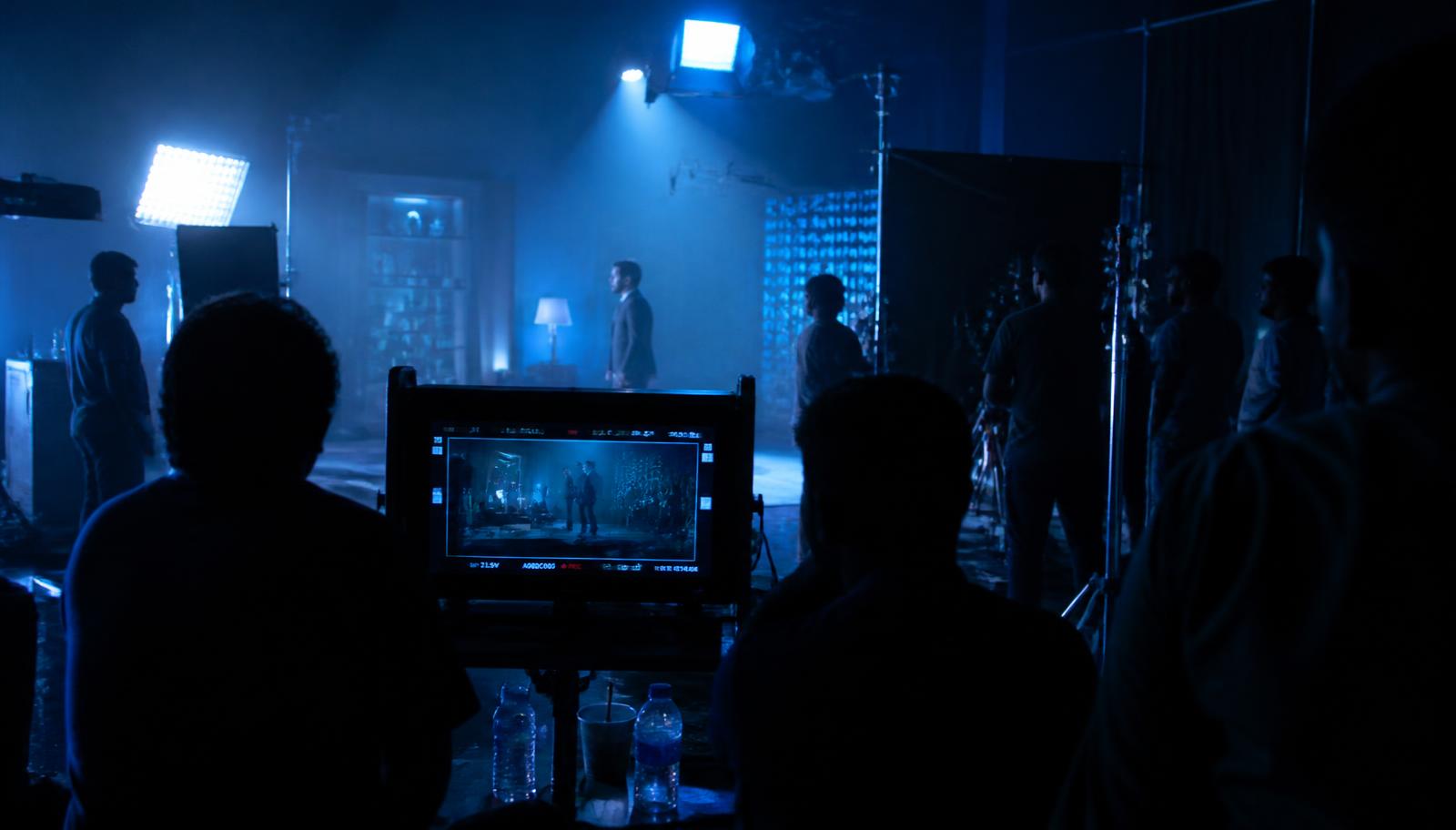 Television commercial film set inside a Mumbai studio with HMI lighting