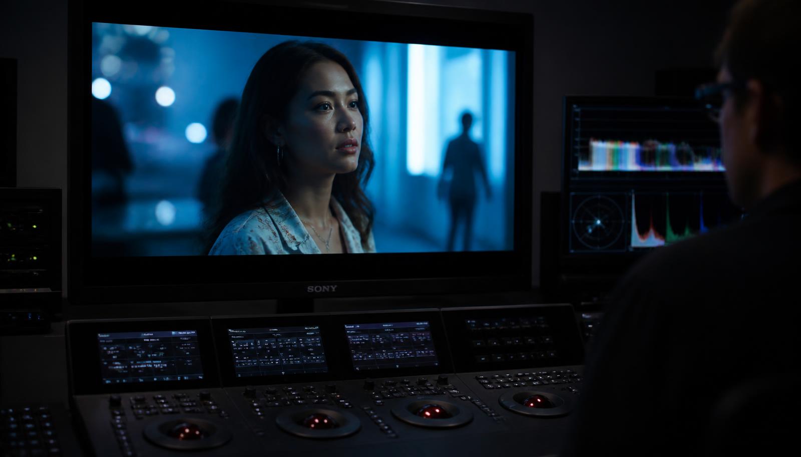 Colourist grading a film on a calibrated reference monitor