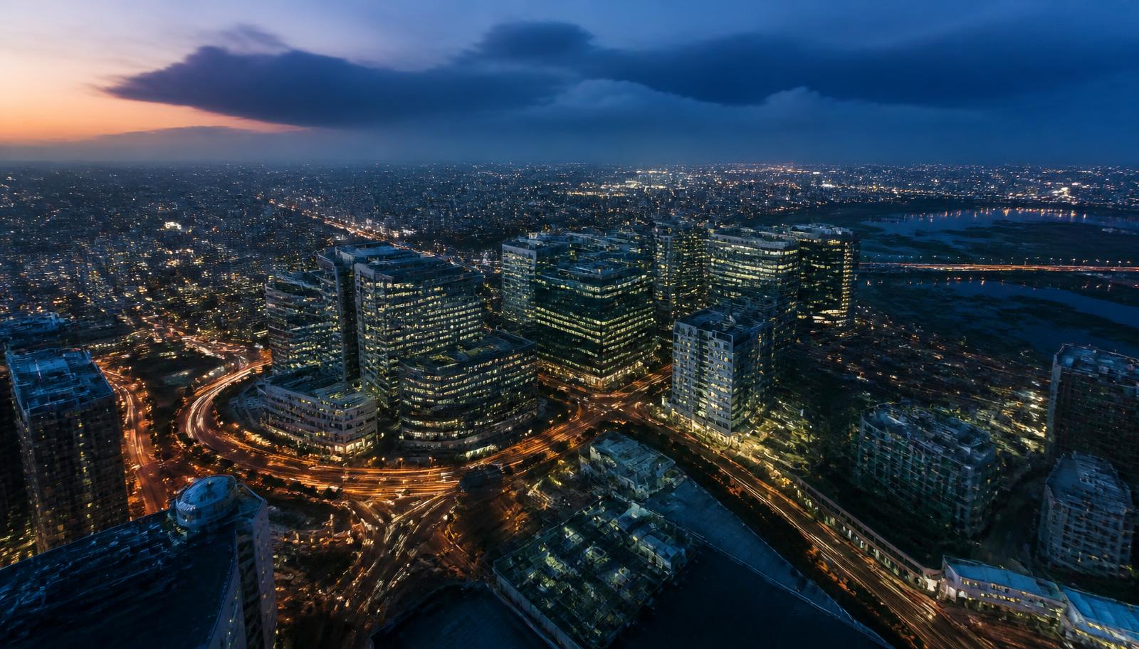 Aerial view of Bandra Kurla Complex Mumbai at dusk