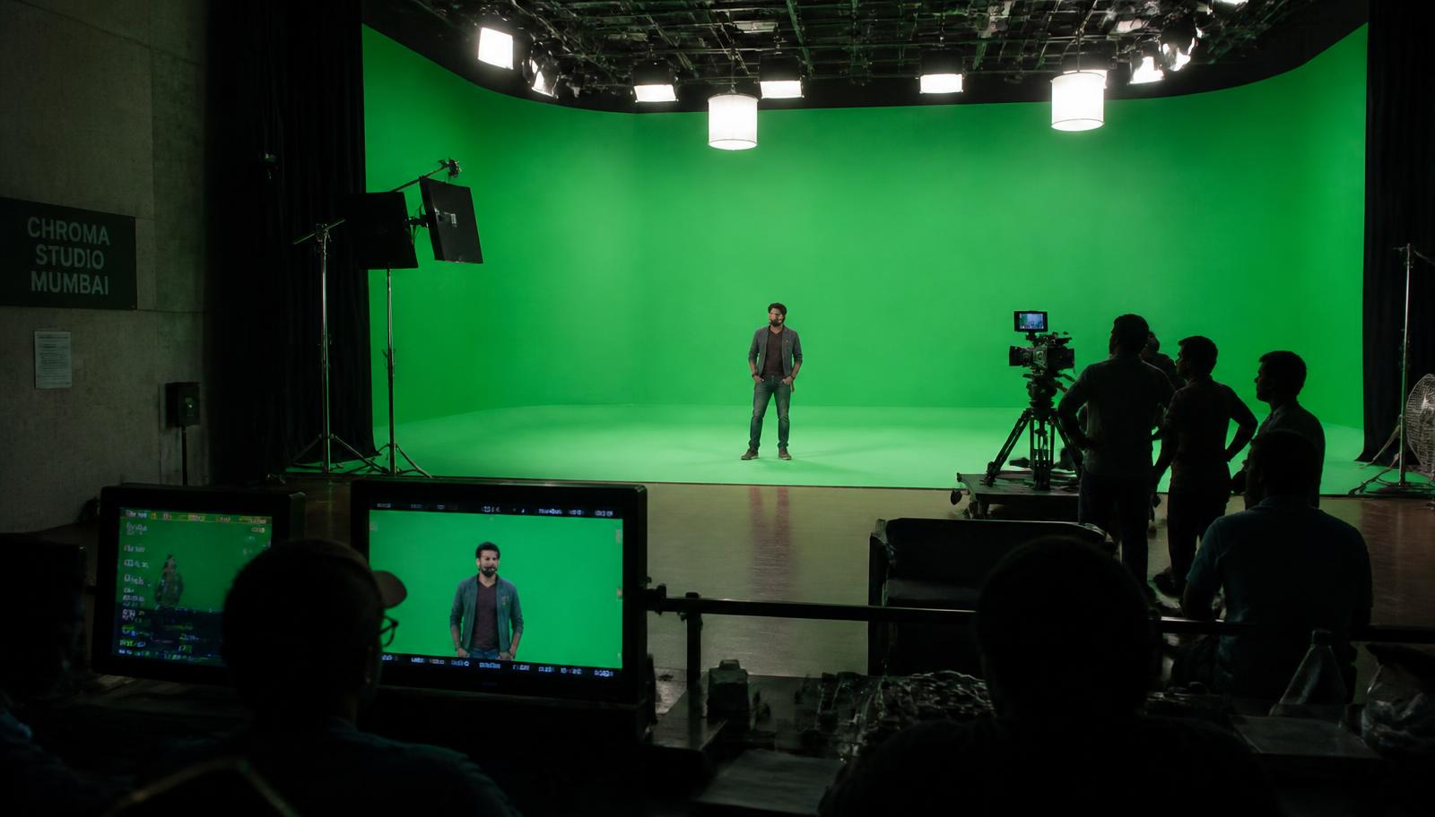 Green screen chroma studio in Mumbai with presenter and crew
