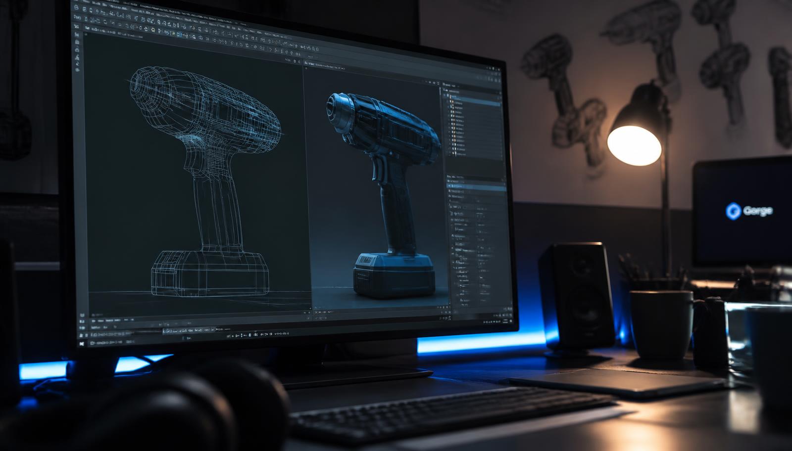 3D artist working on a product model in an animation workstation