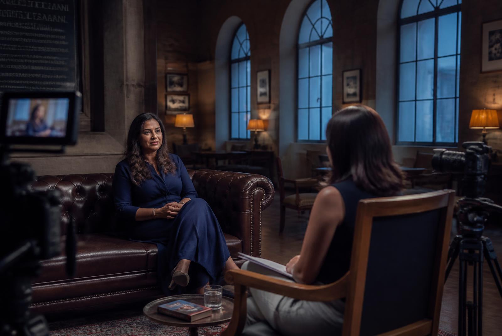 Two camera interview setup inside a heritage building in South Mumbai — Testimonial Video Production in Mumbai