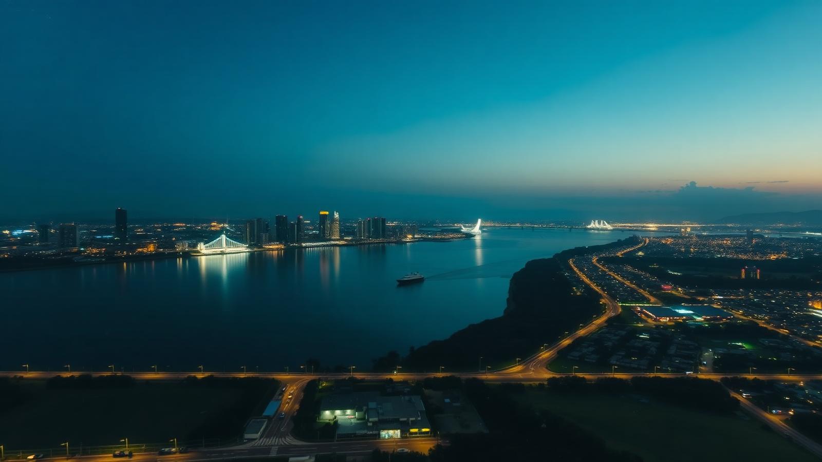 Aerial view of the Thane creek and skyline at dawn — Fort, Mumbai