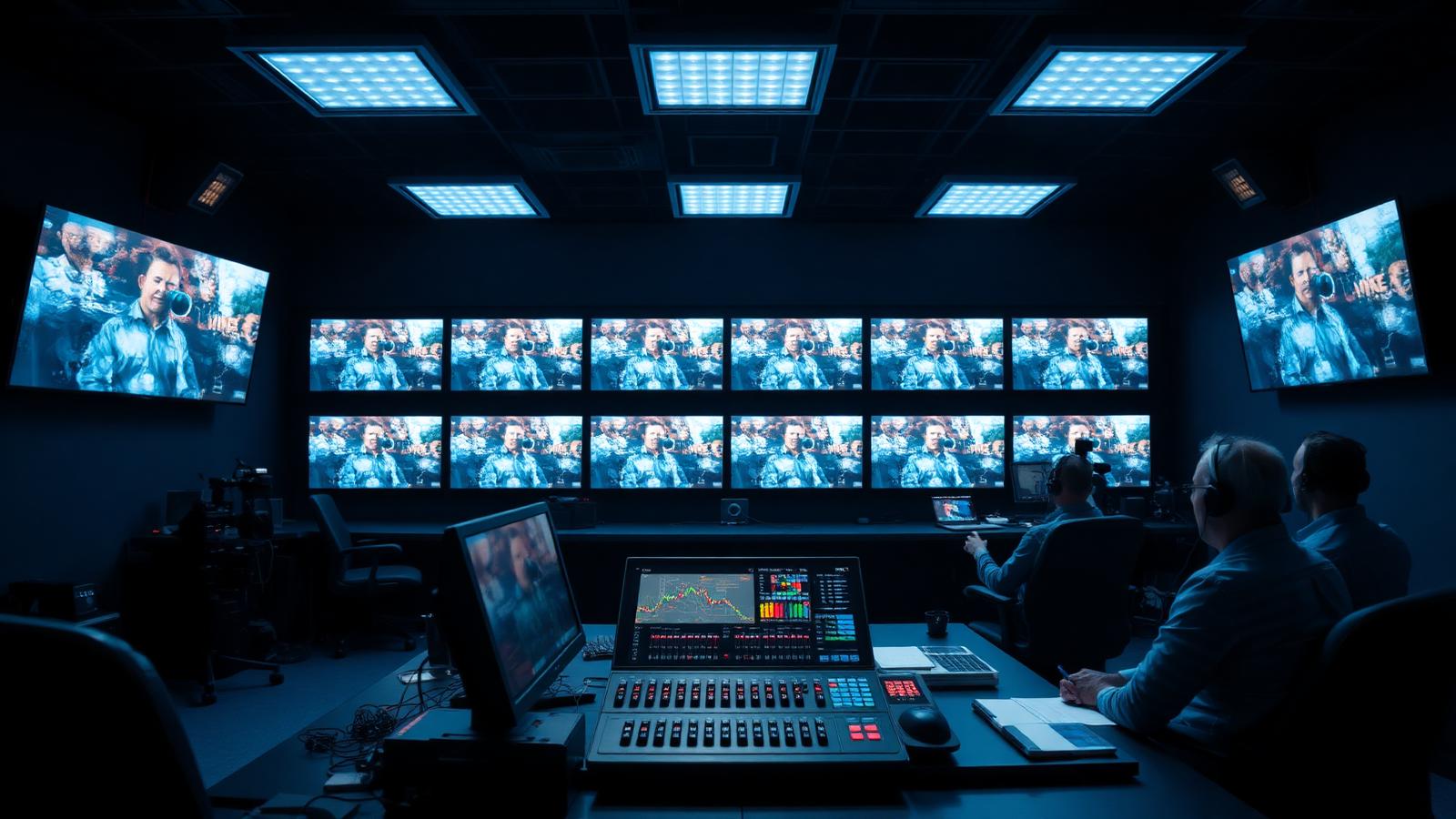 Live streaming control room with vision mixer and monitor wall — Event Video Production in Mumbai